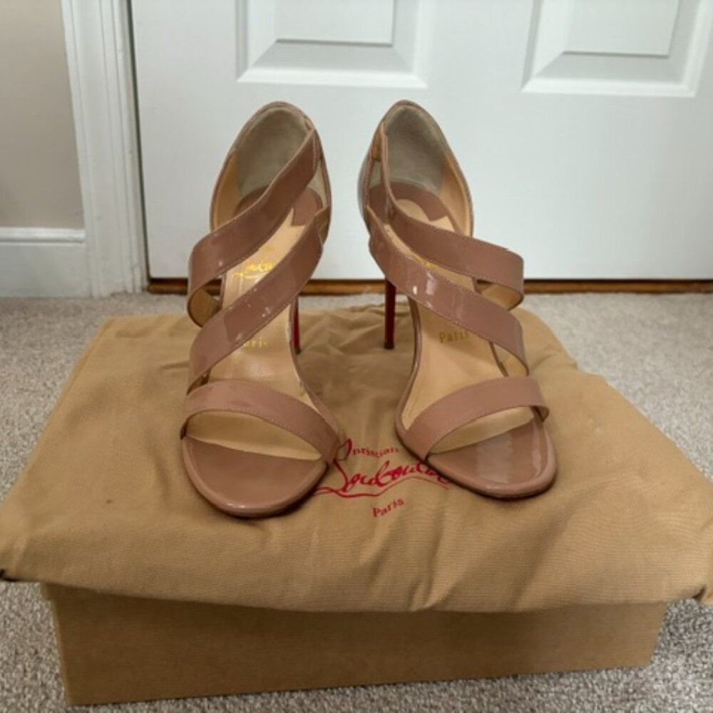 Christian Louboutin World Copine 100 Patent Nude Sandals 39
